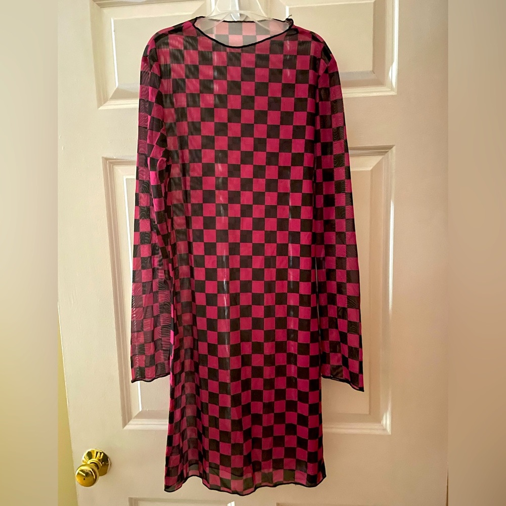 Sheer Checkered Dress/Coverup